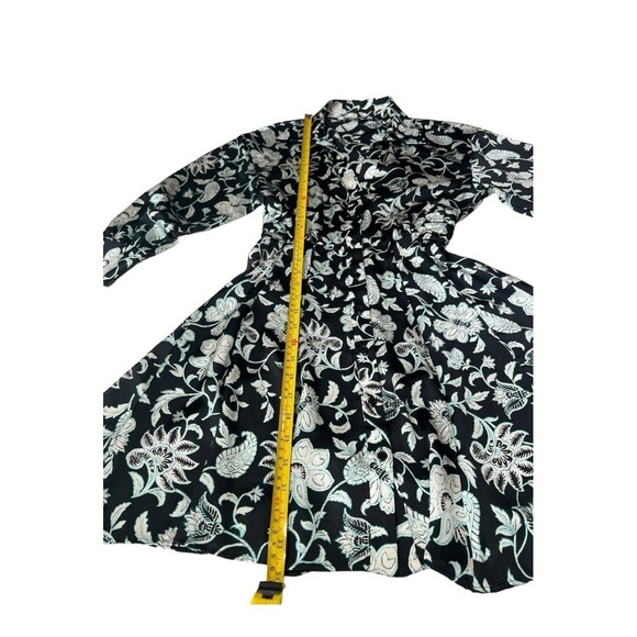 ZARA Satin Effect Black White Floral Shirt Dress XS Long Exaggerated Sleeve XS - Picture 11 of 15